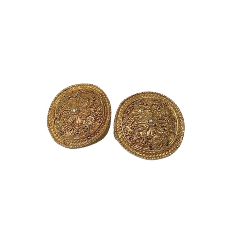 Vintage Costume Byzantine Button Earrings.